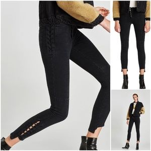 NEW Zara high waisted lace up jeans 2